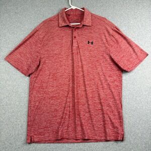 Under Armour Mens Red Heathered Golf Polo Shirt Short Sleeve Performance Size XL